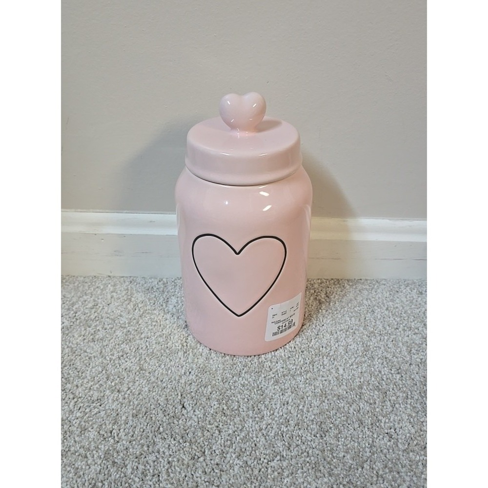 Rae Dunn Pink Heart Ceramic Jar Canister Heart Handle Topper Valentines Day